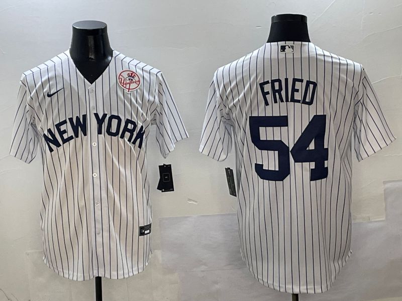 Men New York Yankees #54 Fried White Stripe Game Nike 2025 MLB Jersey style 13